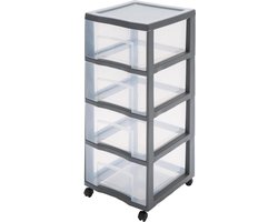 Opbergtoren van kunststof met wielen en 4 laden grijs - 835 cm - kantoorbenodigdheden