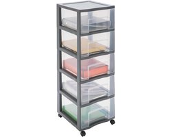 Opbergtoren XL met wieltjes en transparante lades voor kantoor en huis