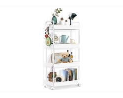 Opbergtrolley 4-tier Slide Out Opbergkar Rolling Utility Cart Opbergrek Mobiele Opslag Organizer Rekken voor Kantoor, Keuken, Slaapkamer, Badkamer, Wasserij & Dressers, Wit