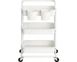 Opbergtrolley 41x33x86 Cm Wit Keukentrolley Mobiel Metalen Frame Met Handgreep 2 Kleine Rekken 3 Opbergmanden Stevig Duurzaam Eenvoudig Te Monteren Keuken Voorraadkast Badkamer Woonkamer