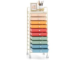 Opbergwagen met laden - Rolbare organizer - Spullen sorteren - Met 10 lades - 37 x 33 x 86 cm