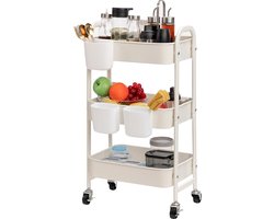 Opbergwagen Roltafel Organizer - Marineblauw - Duurzame Constructie - 3 Planken - Mobiel en Veelzijdig - Eenvoudige Montage - Stijlvol Design - Ruime Opslag - Soepel Rollende Wielen - Voor Keuken, Badkamer, en Kantoor - 60x30x80 cm