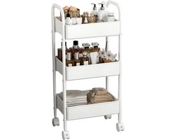 Opbergwagen - Roltafel Organizer - Ruimte Besparen - 3 Lagen Mobiel - 43x30x7 cm - Wit