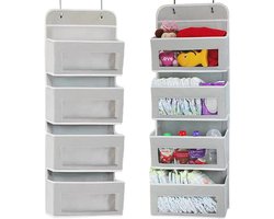 Opbergzak-Kast Organizer -hangmand-collapsible Hanging Organizer with 4 Pockets - Over-the-Door/Wall-Mounted Storage for Nurseries, Closets, Bathrooms - Durable Non-Toxic Material, L-Shaped Hooks, Space Saver - Gray - 100x30x12cm