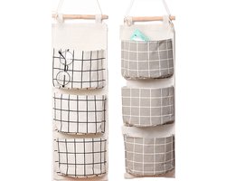 Opbergzakken linnen - Ruimtebesparend - 2 Stuks - Hangende opberger - Textiel - 64x25cm - Hangende Organizer voor aan Muur