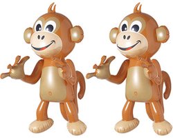 Opblaasbaar aapje - 2x - bruin - 50 cm - opblaasartikelen van dieren - apen - jungle - party