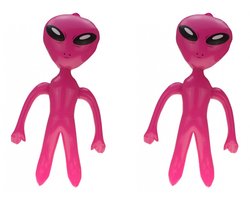 Opblaasbaar alien figuur - 2x - roze - 60 cm - uit space/de ruimte - buitenaards leven poppen - decoratie - aliens