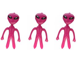Opblaasbaar alien figuur - 3x - roze - 60 cm - uit space/de ruimte - buitenaards leven poppen - decoratie - aliens
