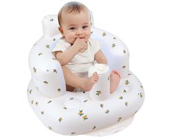 Opblaasbaar babyzitje voor baby's vanaf 3 maanden – Vloerzitje om zelfstandig te zitten – Babyzitje voor zuigelingen – Opblaasbare babystoel met ingebouwde luchtpomp – Olijfgroen met bloemen
