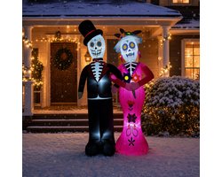 Opblaasbaar Halloween-skeletpaar - 270 cm hoog - met witte LED-verlichting - Halloween-decoratie voor tuin & buiten - incl. grondpennen