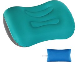 Opblaasbaar Hoofdkussen - 40 x 30 - Groen - Zacht & Compact Reis Kussen - Wasbaar Kampeerkussen - Incl Hoes
