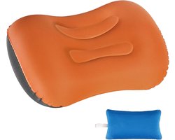 Opblaasbaar Hoofdkussen - 40 x 30 - Oranje - Zacht & Compact Reis Kussen - Wasbaar Kampeerkussen - Incl Hoes
