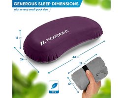 Opblaasbaar Kampeerkussen - Reis Kussen - Outdoor Avonturen - SoftSleep+ Traagschuim - Compact Opvouwbaar - Paars