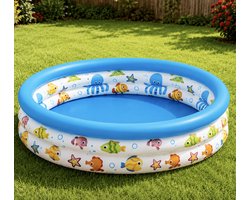 Opblaasbaar Kinderzwembad Ø102 cm – Peuterbad met Zeedieren – Rond Opzetzwembad – Verkoelend Zwembad voor Tuin & Buiten – Blauw/Wit met zeedieren