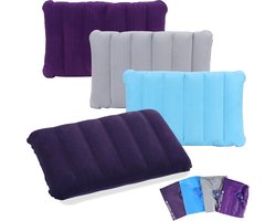 Opblaasbaar kussen, 4 stuks, campingreiskussen, luchtkussen, hoofdkussen, velours, comfortabel reiskussen voor in de auto, voor camping en reizen, van zacht materiaal