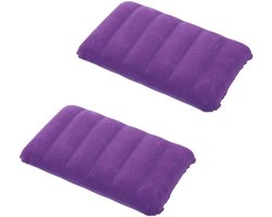 Opblaasbaar kussen, campingreiskussen, luchtkussen, hoofdkussen, velourskussen, nekkussen, strandkussen, voor outdoor, reizen, wandelen, 2 stuks (paars)