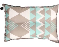 Opblaasbaar Kussen - Kampeerkussen Backpack - Reizen en Kamperen - Verstelbare Hoogte - 45x30x10cm - Grijze en blauwe print