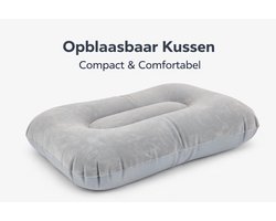 Opblaasbaar Kussen – Reiskussen PVC met Zacht Fluweel – Compact Luchtkussen 42x26x10 cm – Lichtgewicht Camping & Reis Kussen