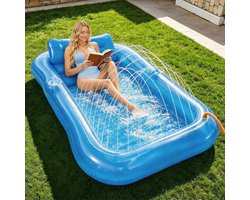 Opblaasbaar Luchtmatras Zwembad met Bekerhouder, 208 x 130 cm Zwembad voor Volwassenen met Hoofdsteun/Leuning - Watersproeidesign Tanning Pool voor Zomer Zwembad Strand