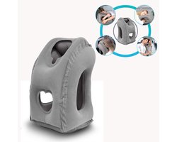 Opblaasbaar Reiskussen – Ergonomisch Slaapkussen voor Vliegtuig, Auto & Trein – Compact Opblaasbaar Reis Kussen met Arm- & Hoofdsteun – Grijs