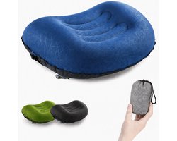 Opblaasbaar Reiskussen - Kampeer Kussen - Lichtgewicht Nekkussen - Compact Hoofdkussen met Draagtas - Donkerblauw