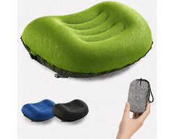 Opblaasbaar Reiskussen - Kampeer Kussen - Lichtgewicht Nekkussen - Compact Hoofdkussen met Draagtas - Groen