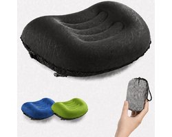 Opblaasbaar Reiskussen - Kampeer Kussen - Lichtgewicht Nekkussen - Compact Hoofdkussen met Draagtas - Zwart