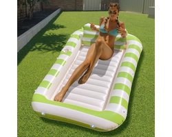 Opblaasbaar Tanning Bed Luchtbed Zwembad - Luxe Zonnebad met Water Vul Systeem, Bekerhouders en Hoofdsteun - 178 x 114 cm - Groen en Wit
