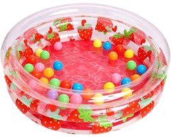 Opblaasbaar Transparant Kinderzwembad met Aardbeienprint en Glitter, 3 Luchtringen Compact PVC Speelbad voor Binnen en Buiten Zand- en Waterspel