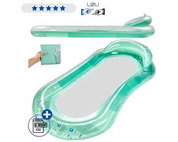 Opblaasbaar Watermatras Turquoise 159x77 cm - Zwemmatras Met Rugleuning Hoofdsteun En Mesh Bodem - Drijvend Luchtbed Voor Zwembad Strand Meer En Vakantie Tot 90 kg Comfortabel Relaxen Met Ebook