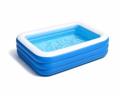 Opblaasbaar zwembad – Kinderzwembad – Gezinszwembad – 150 x 110 cm – Zomers waterfeest – Geschikt voor buiten, tuin en achtertuin – Blauw & wit