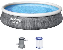Opblaasbaar Zwembad - Zelfopbouwend Bad - Zomerse Waterpret - Duurzaam TriTech Materiaal - 396 x 84 cm - Rotan Grijs