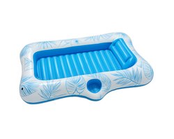 Opblaasbaar zwembadluchtbed met bekerhouder, opblaasbaar zwembad in zeemeerminnenstaartvorm, zomer, zwembad, speelgoed, draagbaar, grote opblaasbare bruining, zwembad, outdoor, drijvende - blauw blad