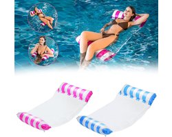 Opblaasbaar zwembadmatras - 4-in-1 - Ademend mesh-materiaal - Drijvende hangmat - Voor strand-/zwembadfeestjes - Volwassenen - Tweedelig -Blauw + Roze