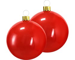 Opblaasbare decoratie kerstballen - mega groot - 2x st - 45 en 65 cm - rood