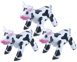 Opblaasbare dieren - 3x - Koe - wit/zwart - 53 x 20 cm - pvc kunststof