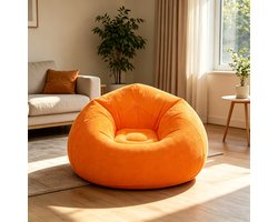 Opblaasbare fluwelen bank 100×100×50 cm oranje Draagbare opvouwbare campingstoel opblaasbare bank geschikt voor buiten en gezellige filmavonden met het gezin