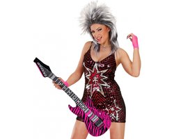 Opblaasbare gitaar muziekinstrument - roze zebra print - rockers - plastic - 105 cm - verkleed accessoires