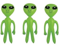 Opblaasbare groene alien figuur - 3x - 64 cm - uit space/de ruimte - buitenaards leven/wezen poppen - groene mannetjes