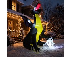 Opblaasbare Halloween-draak met pompoen - 340 cm hoog - met witte LED-verlichting - Halloween-decoratie voor tuin & buiten - incl. grondpennen