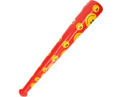 Opblaasbare honkbal knuppel rood met gele emoticons 82 cm