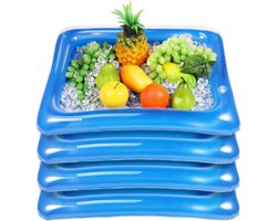 Opblaasbare IJsbars 4 Stuks - 60 × 45 cm - Koelbox voor Opbergen van Drankjes - Draagbaar Dienblad voor Binnen en Buiten - Lichtgewicht en Makkelijk te Gebruiken - Ideaal voor Feesten Barbecues Picknicks en Zwembad - Blauw