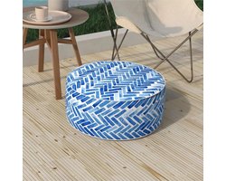 Opblaasbare Kruk - Voetenbank Poef - Buiten Zitten - Waterdichte Stof - 53 x 23 cm - Blauwe Stenen