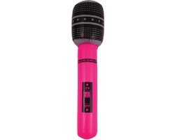 Opblaasbare microfoon - neon roze - 40 cm - opblaas - popster verkleedaccessoires