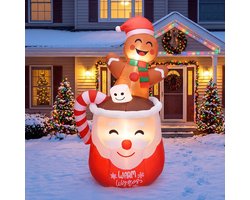Opblaasbare Peperkoekman in Cacaobeker 180cm - Kerstfiguur met LED