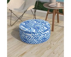 Opblaasbare Poef Tabouret & Voetenbank Rond - Voor Binnen, Buiten en Tuin - 51x22 cm Blauw Baksteenpatroon
