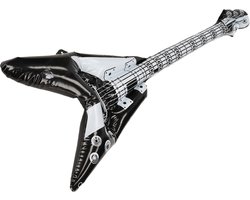 Opblaasbare rock gitaar muziekinstrument - 100 cm - zwart/wit - Verkleed accessoires volwassenen Wit