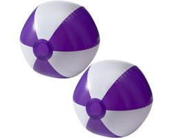 Opblaasbare speelgoed zwembad strandbal - 2x - paars/wit - D26 cm - Strandballen - Strand speelgoed