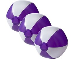 Opblaasbare speelgoed zwembad strandbal - 3x - paars/wit - D26 cm - Strandballen - Strand speelgoed