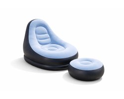 Opblaasbare Stoel met Voetenbank – Opblaasbare Loungestoel – Comfortabele Relaxstoel voor Camping, Tuin en Festival – Blauw